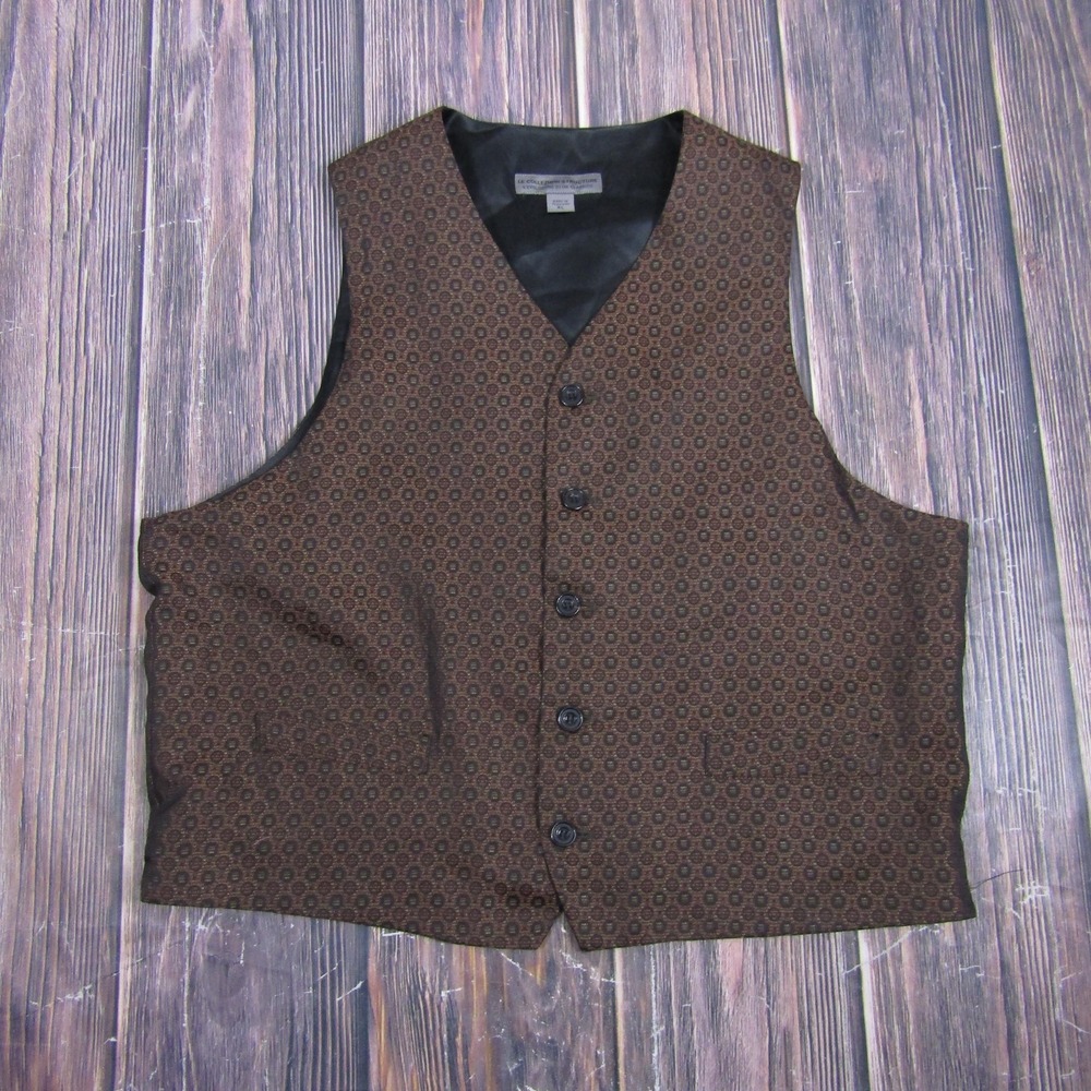 Suit Vest Le Collezioni Structure Mens XL Brown Geometric Formal Waistcoat